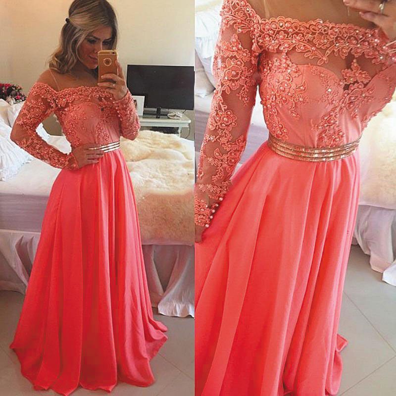 vestido de festa coral com renda