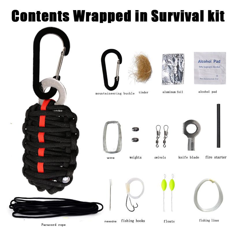 Outdoor, pêche, camping 2-12 En 1 Survival KITS 550 Paracord Grenade