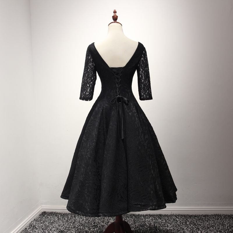 Vestidos Festa Curto Tampado V Pescoço Rendas Vestidos De Noite Com Meia Mangas 2018 Vestidos De Festa Preta Lace Up Vestidos Madrinha De Evenwedding, $368,5 | Pt.Dhgate.Com