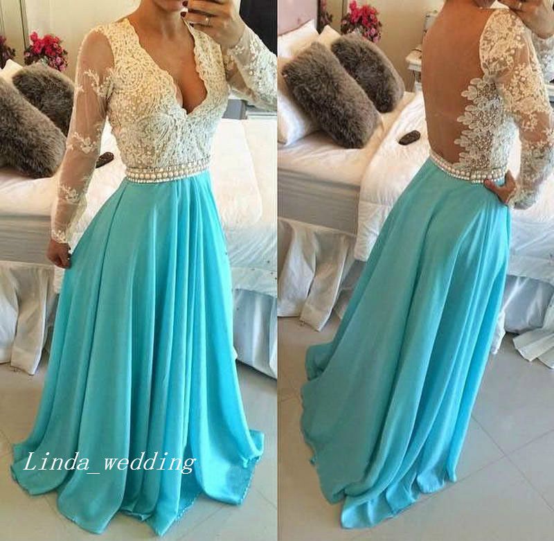 Acquistare 2019 Abito Da Cerimonia Colore Turchese Abito Da Cerimonia  Occasioni Speciali Con Maniche Lunghe In Pizzo Scollo A V Elegante Di Alta  Qualità Economico | Consegna Veloce E Qualità | DHgate Italy