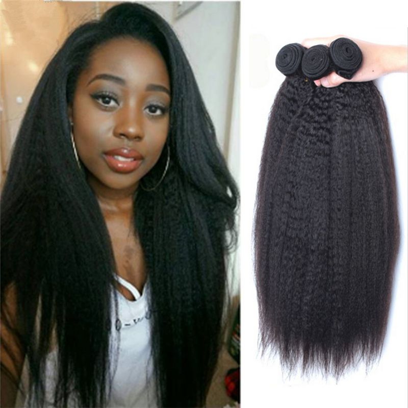 8a Peruvian Kinky Straight Human Hair Weave Coarse Yaki Bundles