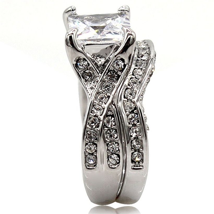 Acquista Oro Bianco 10kt Riempito 2ct Diamante Quadrato Cz Pietra Preziosa Anelli Set 2 In 1 Gioielli Cocktail Nuziale Anello Barretta Donna A 9 44 Dal Fashion7house Dhgate Com