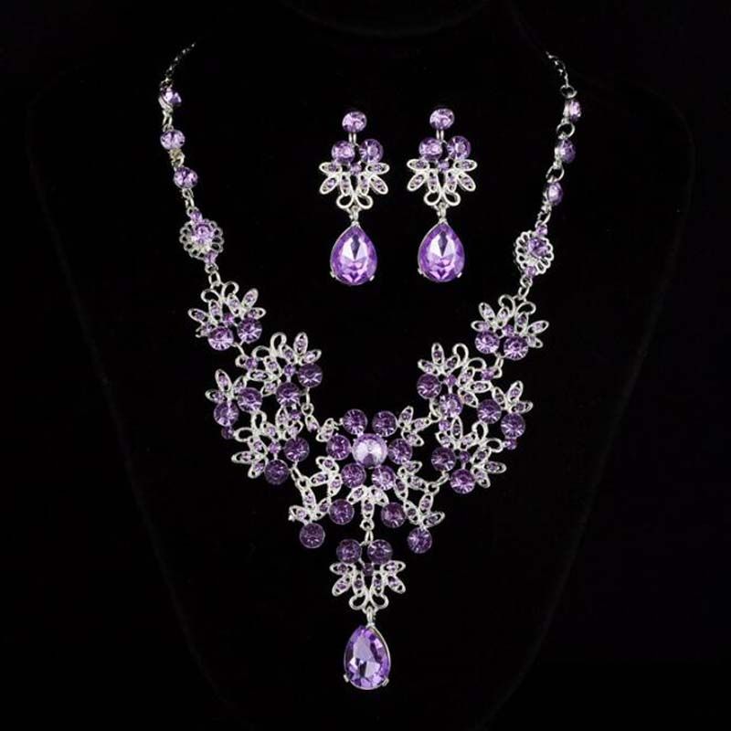 Jewelry Set Water Drop Wedding Bridal Party Crystal Rhinestone Necklace Earrings