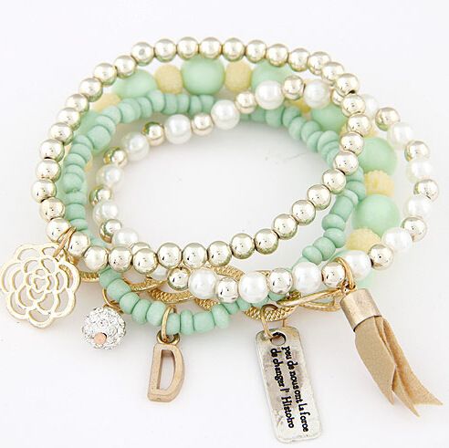 Pulseras preciosas de las Flor de la manera Bola de fuego D Etiqueta colgante Mujeres Cuentas de perlas Pulseras elásticas Negro / Naranja / Rosa / / Azul / Verde