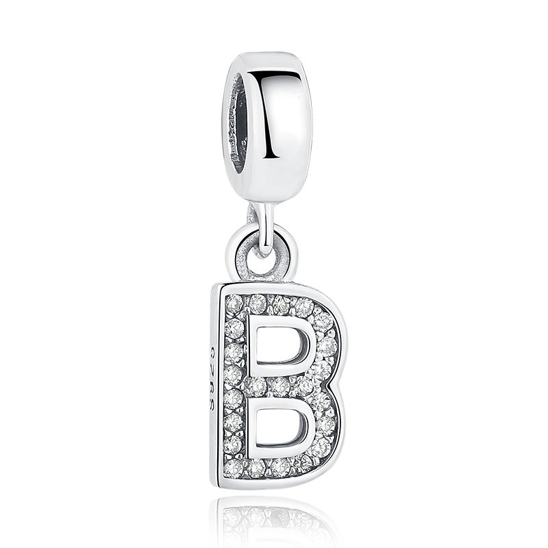 26 Alphabet Rhinestone English Letters Real S925 Silver Charms European Beads