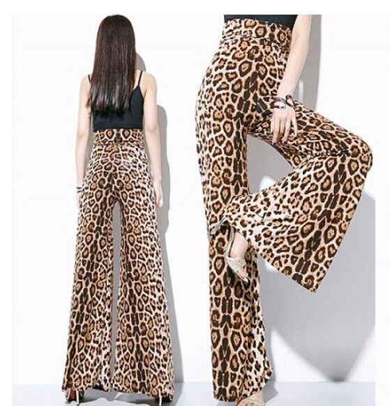wide leg leopard print trousers