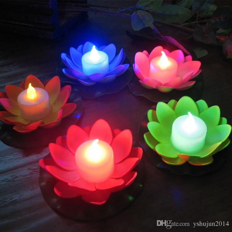 2021 Artificial LED Candle Floating Lotus Flower With Colorful Changed
