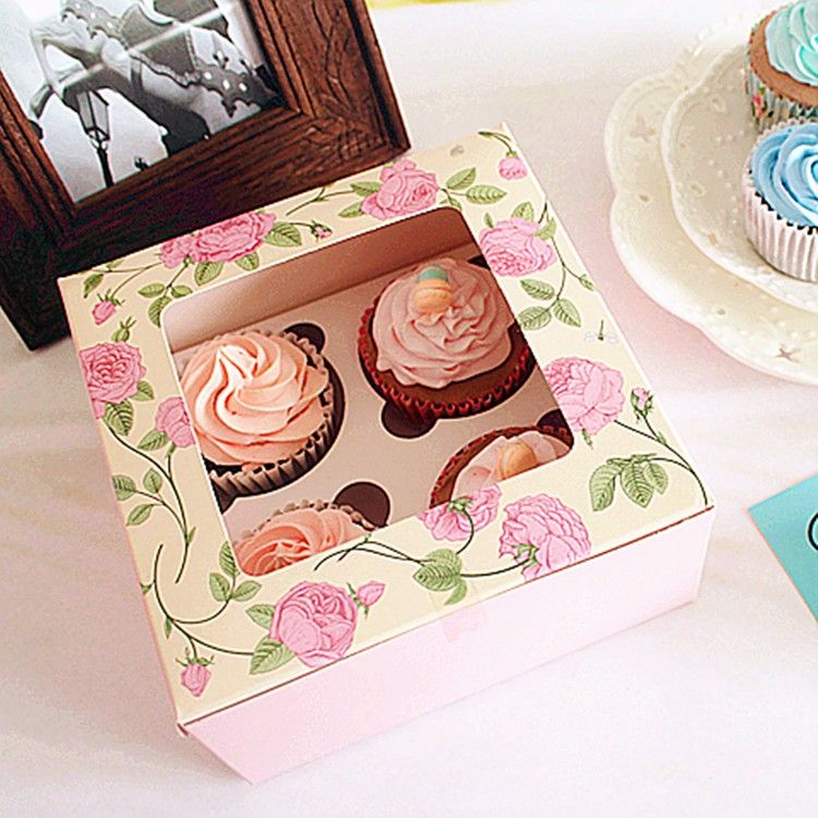 Vintage Rose Flower Cupcake Box 4 Cupcake Muffin Boxes Pudding Bottle