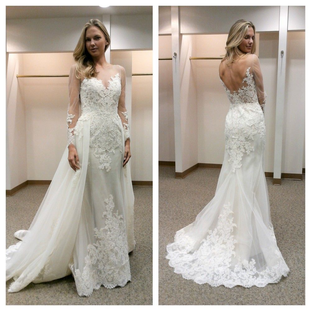 Acquistare Abiti Da Sposa Eleganti A Sirena A Tubino Con Illusioni Di Treno  Staccabili Maniche Lunghe Abiti Da Sposa Appliques Di Pizzo Sopra Gonna  Abito Da Sposa 2017 Economico | Consegna Veloce