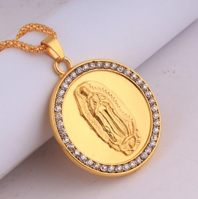 Whole Hip Hop 18k Gold Plated Blessed Virgin Mary Crystal Round Pendant Long Chain For Men Necklace Jewelry Heart Shaped From Yiwuqunyuan 2 22 Dhgate Com - 18k Gold Plated Pendant