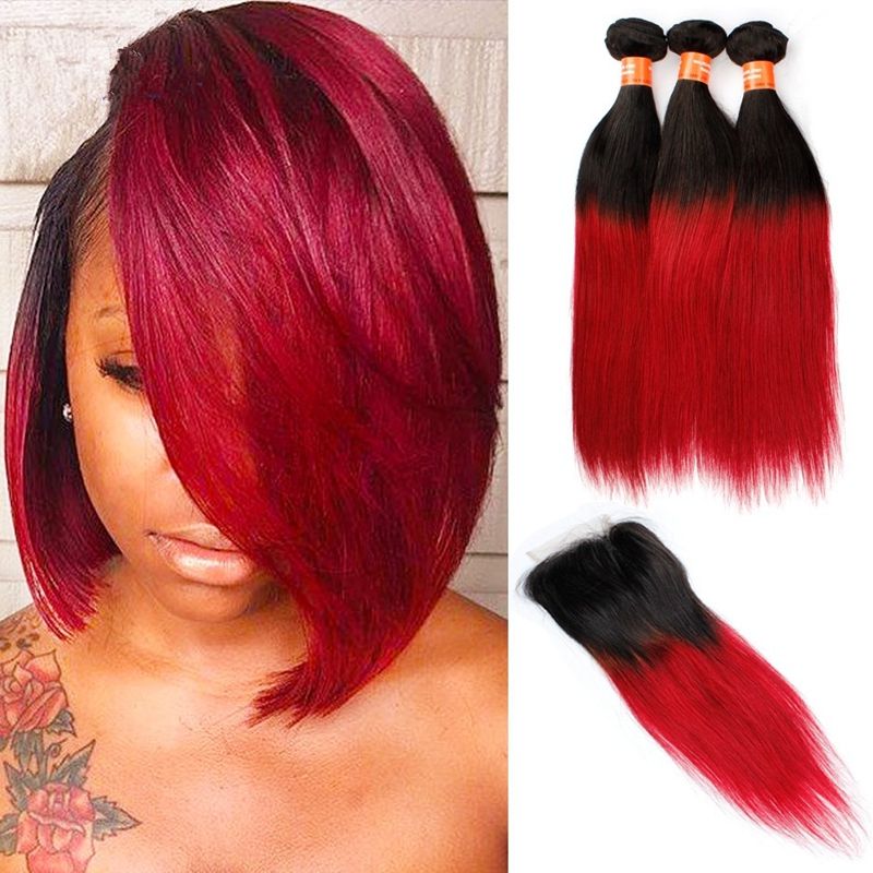 Grade 8a Peruvian Ombre Straight Hair With Closure 3 Bundles Two