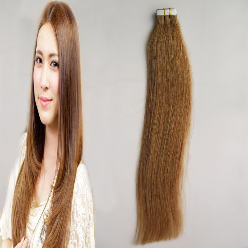 10 Golden Brown Tape Adhesive Skin Weft Hair Straight Tape In