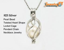 K-P70 Sliver Monkey Diffuser Cage Locket Steel Snake Chain 22" add Real Pearl 