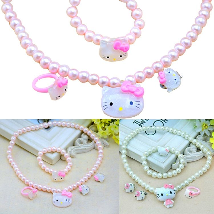 Pretty Cutie Design Crystal Pink Flower Hello Kitty Ring For Kid Girl Women