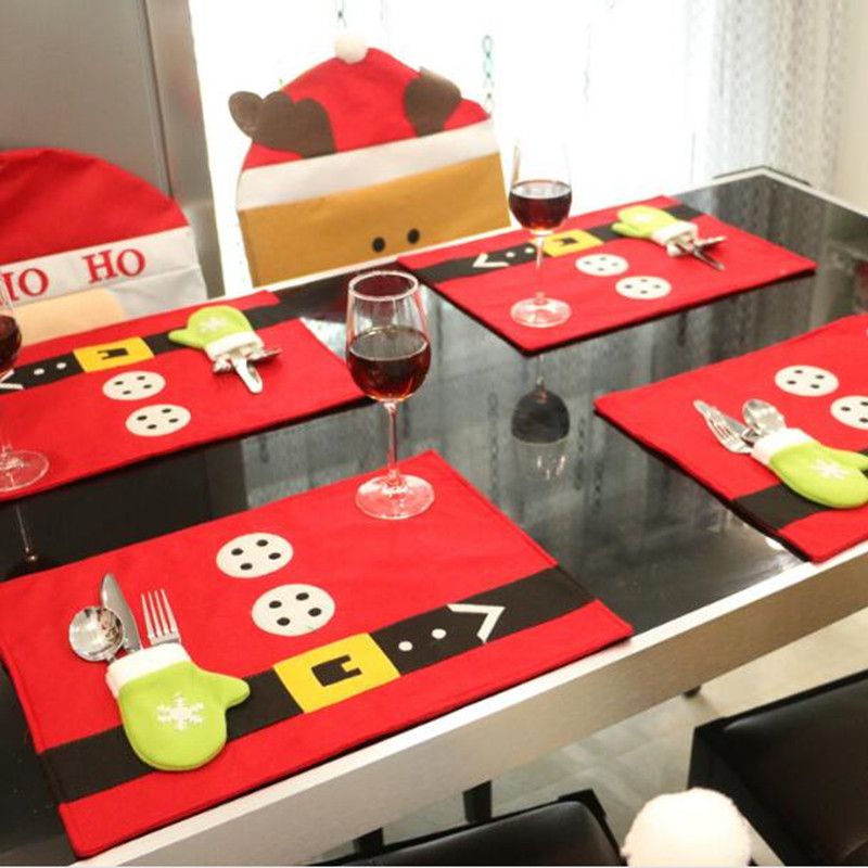 Christmas Table Mats Knife Fork Cove Placemats Decoration Xmas