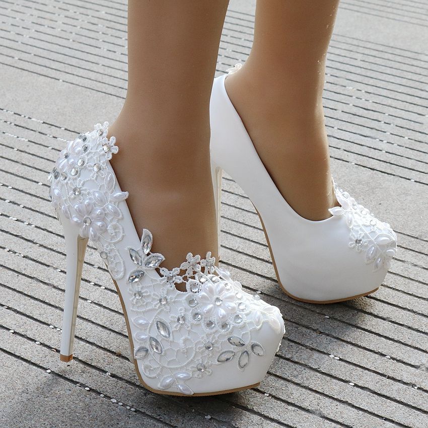 Fashion Lady White Wedding Shoes Bridesmaid Bridal Shoes