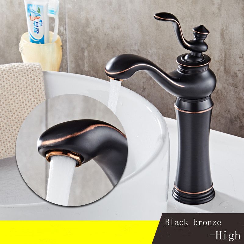 FSJIANGYUE Bathroom American Retro Copper Black Bathroom Basin Faucet Cold Hotel Antique Above Counter Basin Hot and Cold S. Color : -, Size : - 