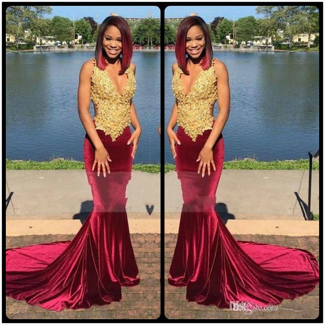 Burgundy Gold Prom Dress Factory Sale ...