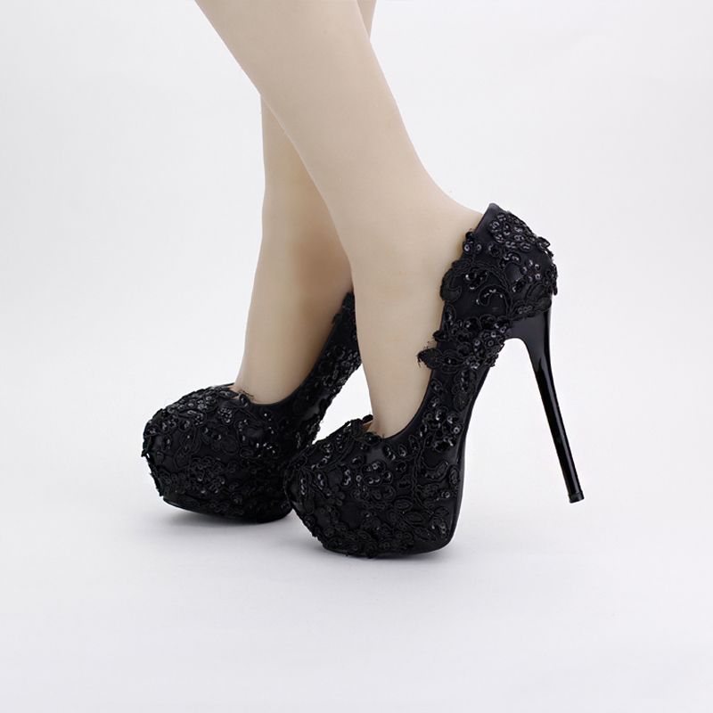 Compra Zapatos De Vestir Formales De Encaje Negro Sexy Fiesta De Novia Prom  Tacones Altos Plataforma Glitter Stiletto Heel Zapatos De Fiesta De Boda  Bombas De Mujer Barato | Entrega Rápida Y