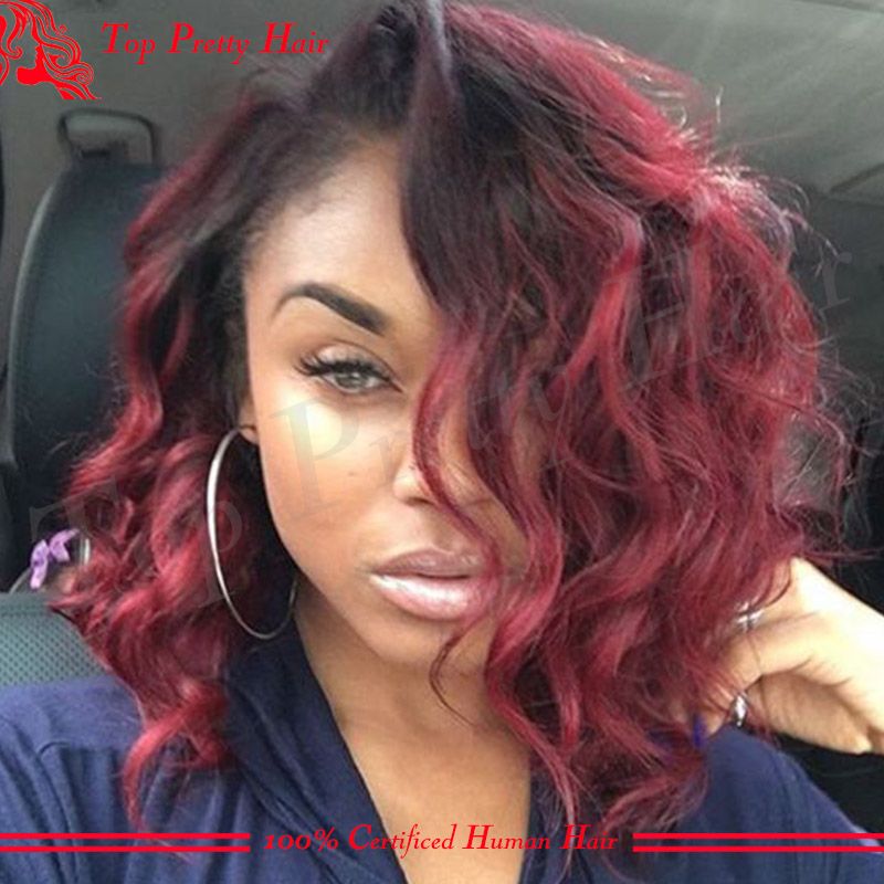 99j Human Hair Lace Wig Short Glueless Full Lace Red Bob Wig 99j