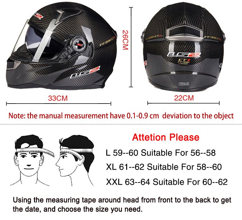 Genunie LS2 Ff396 Carbon Fiber Full Face Motorcycle Helmet Dual Visor