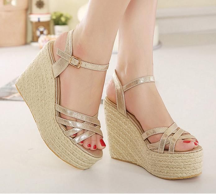 gold wedge high heels