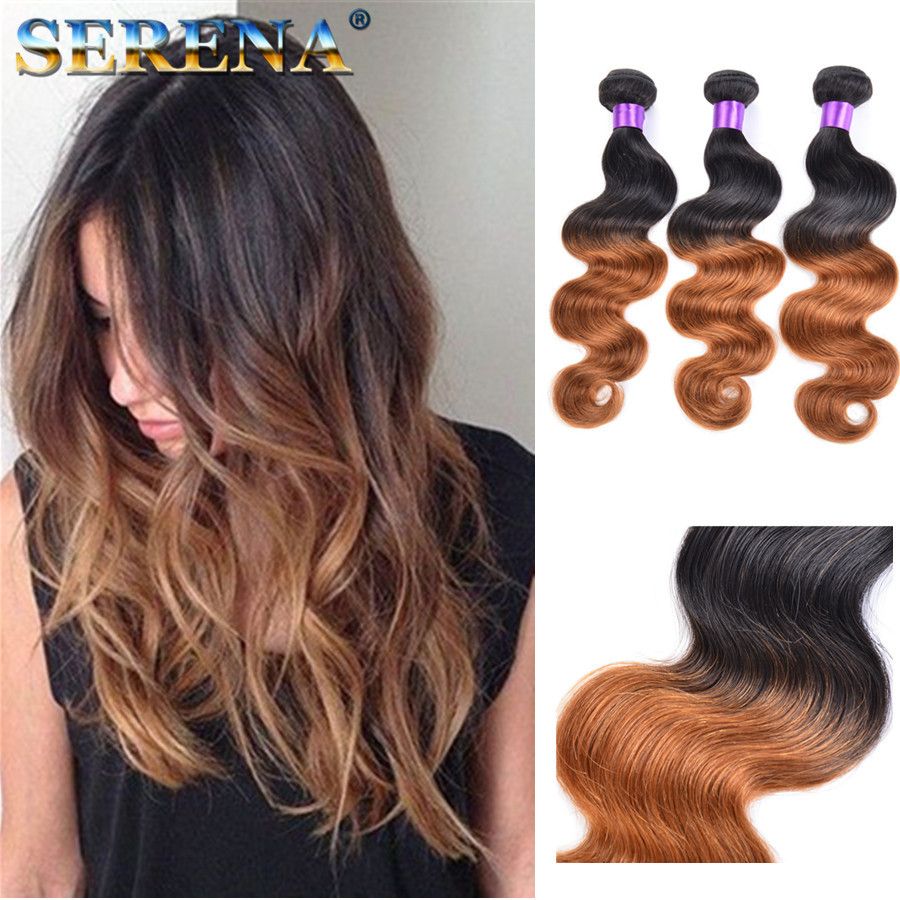 Two Tone 1b 30 Honey Blonde Ombre Brazilian Body Wave Virgin Human Hair Bundles Dark Honey Blonde Hair Body Wave Hair Weaves Indian Bundles Remy Hair