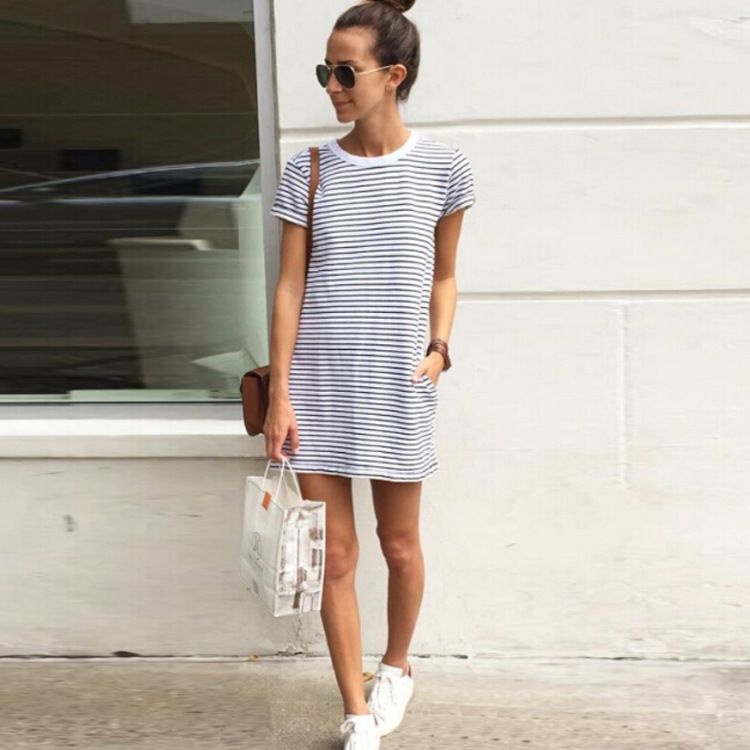 fashion stripe short sleeve casual dress