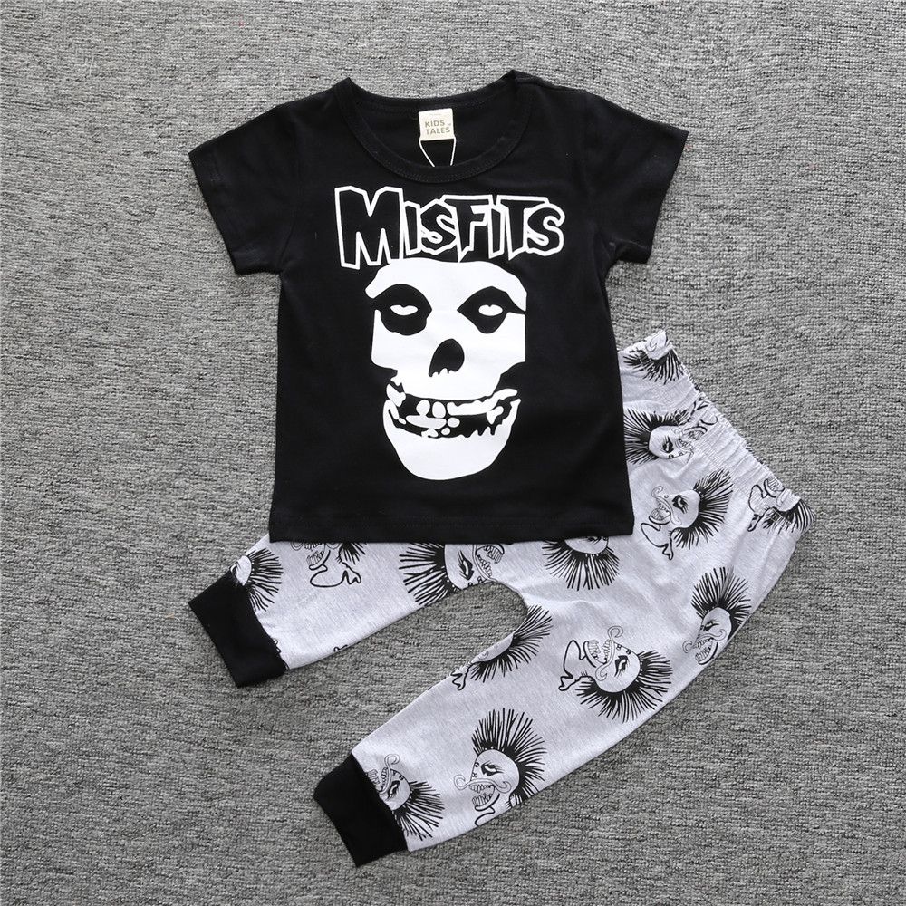Transitorio Indulgente tuyo Bebé niño halloween punk estilo traje cráneo Esqueleto patrón camiseta +  pantalones harén conjunto de ropa