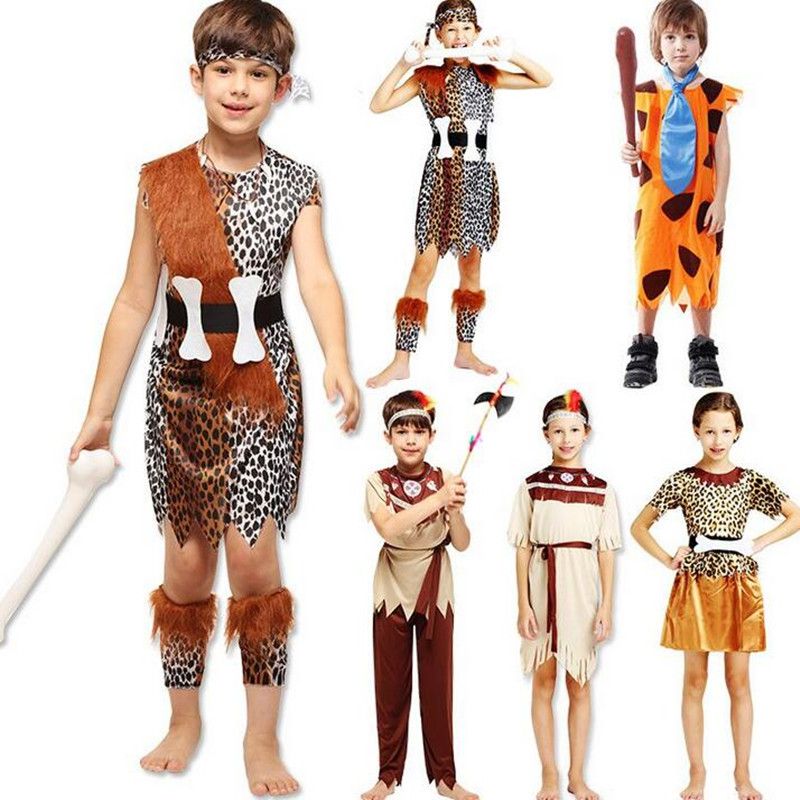 Boy's Long Hair Savage Dress Up Kids Costume Cosplay Halloween Party Outfit 