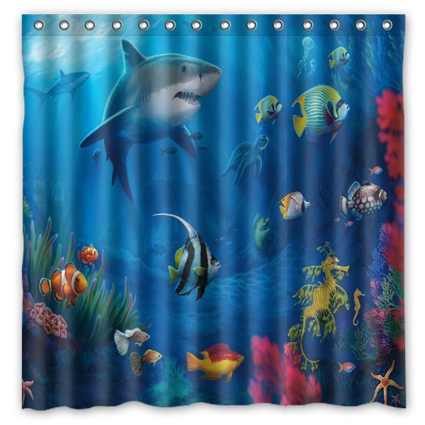 2019 Underwater World Fish Design Shower Curtain Size 180 X 180 Cm