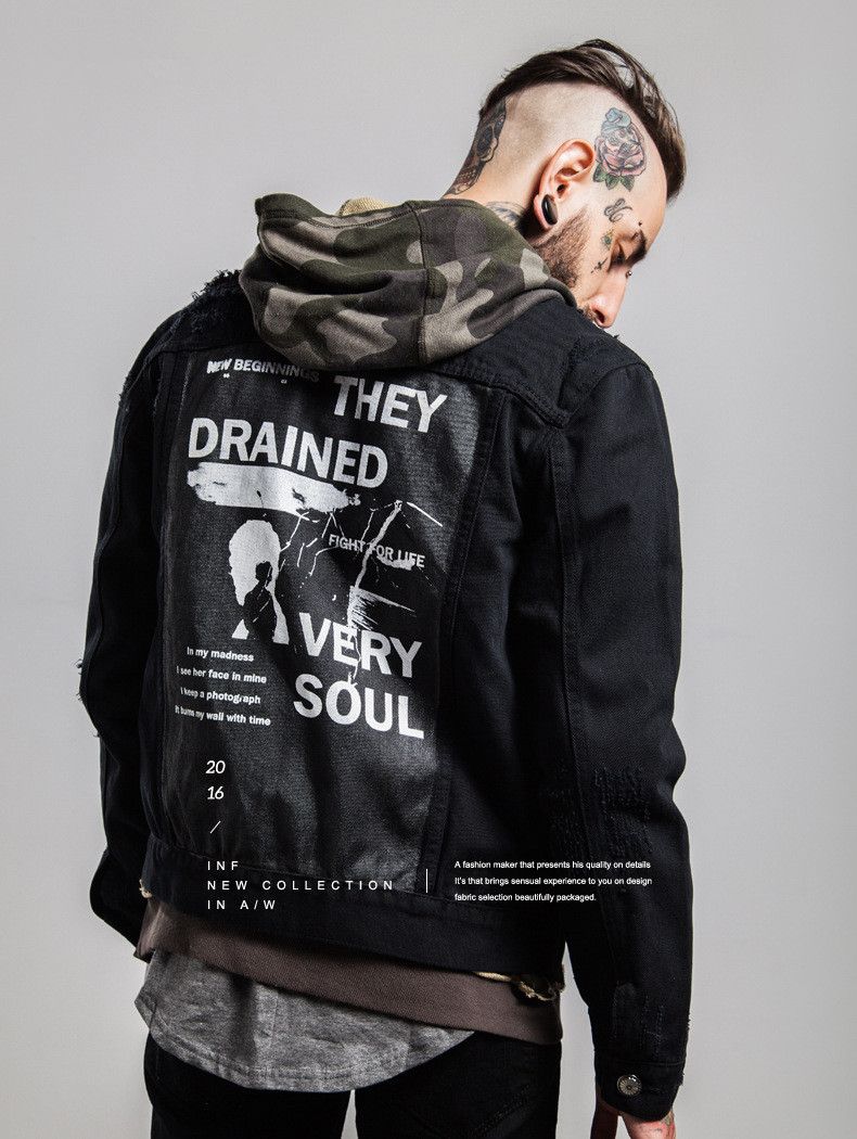 black jean jacket mens with designs