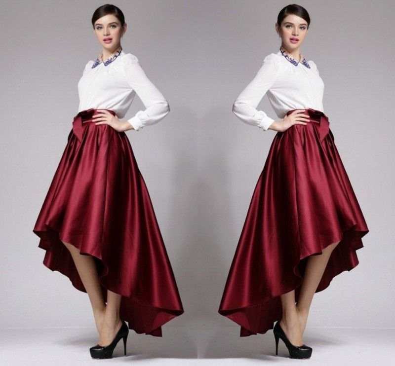 Burgundy Taffeta High Low Skirts 2017 