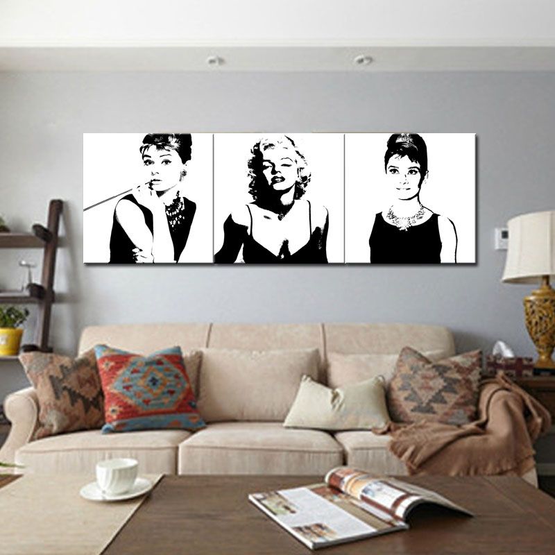 2019 3 Panel Canvas Wall Art Classic Marilyn Monroe And Audrey Hepburn Picture Painting Prints Modern Home Decorations Stretch Framed Gifts From