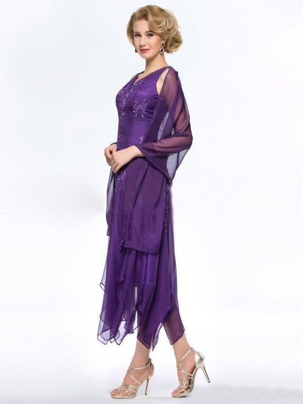 purple mother of the bride dresses tea length