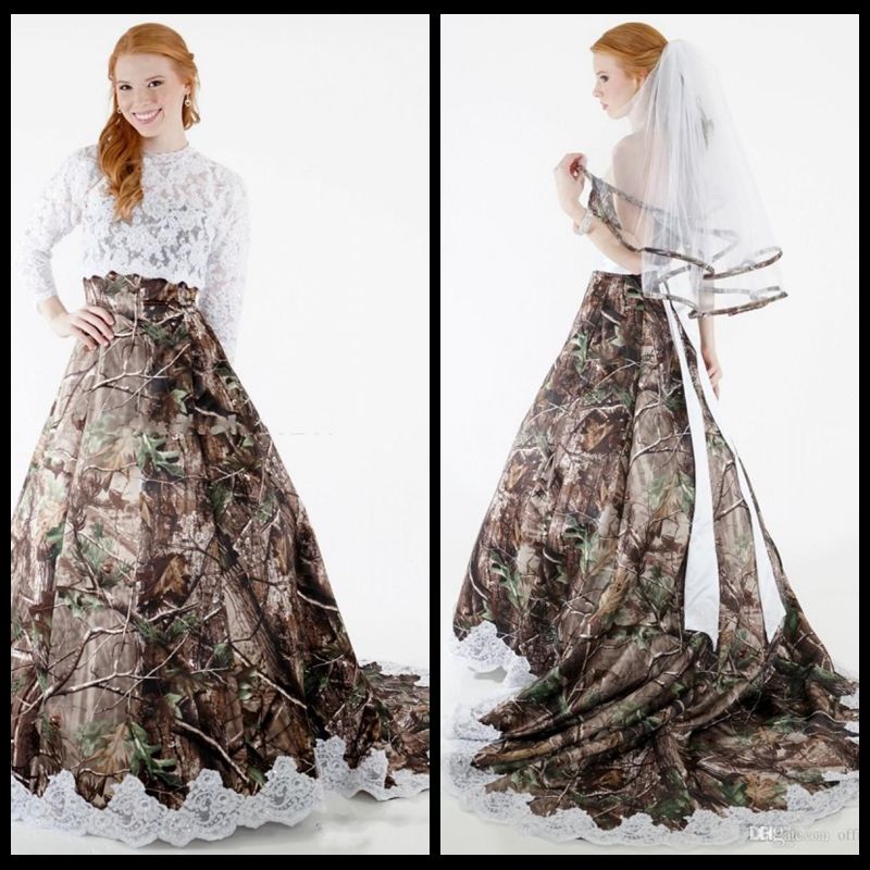 Discount 2020 Modest Camo Wedding Dresses With Detachable