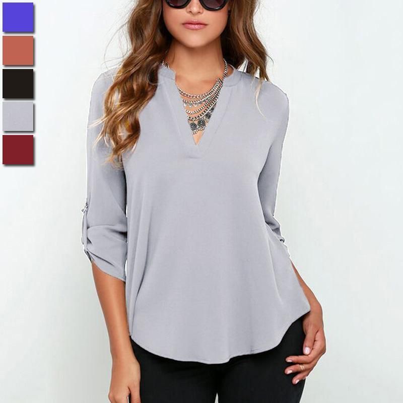 Summer Chiffon Blouse Female Sexy V Neck Long Sleeve Loose Casual ...