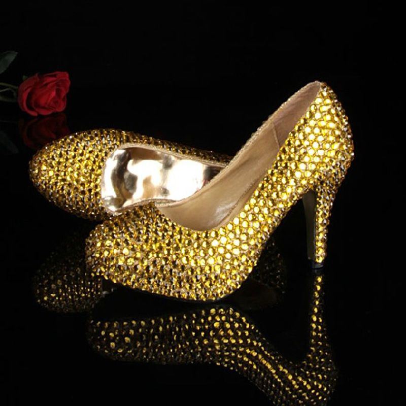 Women High Heels Pumps Girls Dress Shoes Gold Color Sexy Party