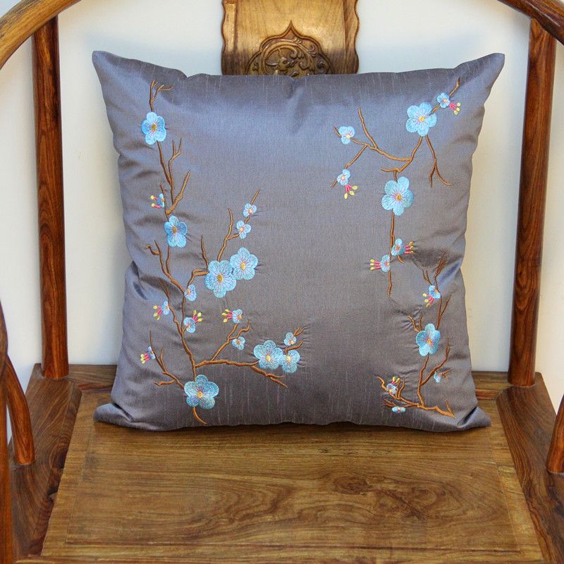 Acheter Broderie Fleurs De Cerisier Housse De Coussin Pour Chaises Canapé Coussin Lombaire Coussin En Satin De 1337 Du Zuotang Dhgatecom