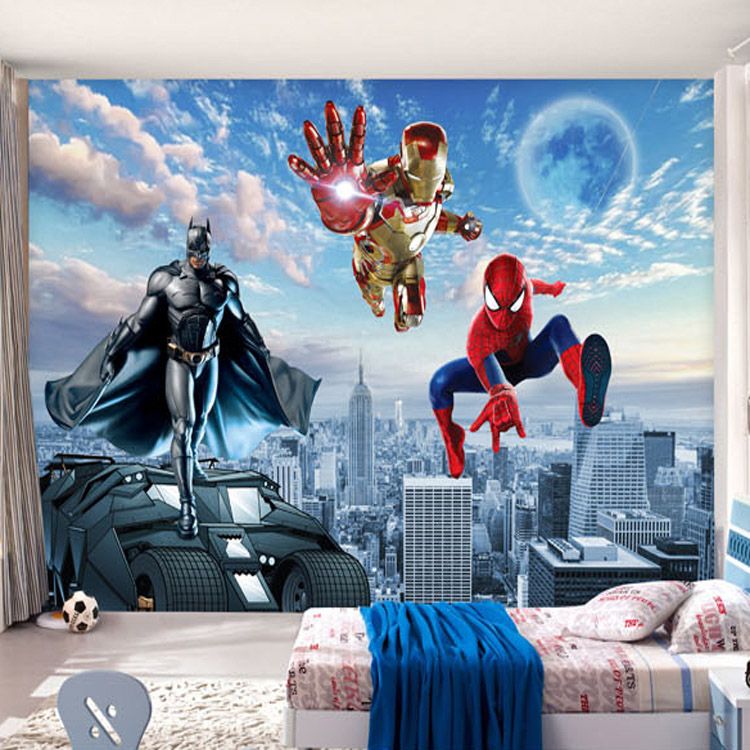 Grosshandel Benutzerdefinierte 3d Fototapete Batman Iron Man Tapete Spider Man Wandbilder Jungen Schlafzimmer Wohnzimmer Tv Hintergrund Wand Raumdekor