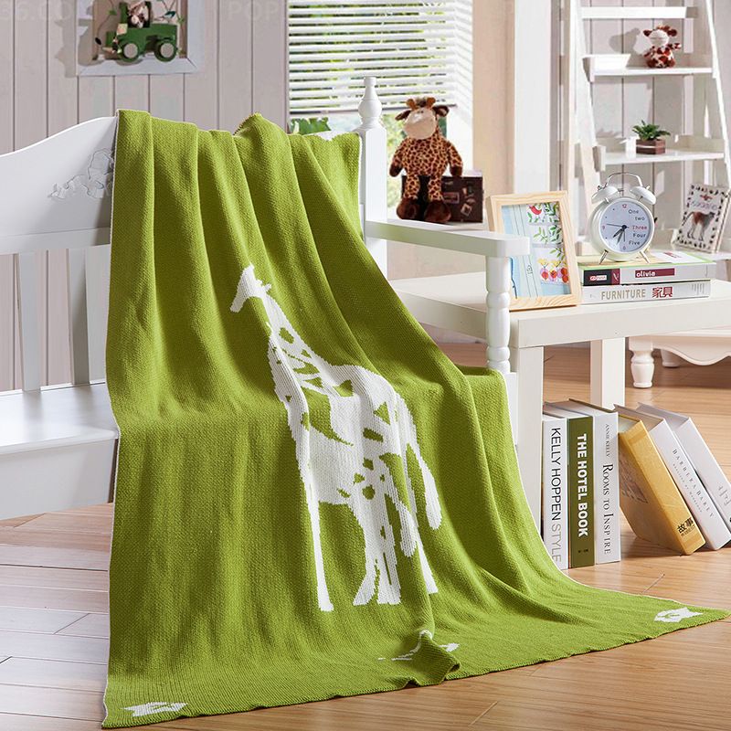 Holiday Gift Animal Giraffe Snail Pattern Green Brown Cotton Knitted Blanket Throw Baby Wrap Photography Props 100 130cm Gray And White Throw Blanket