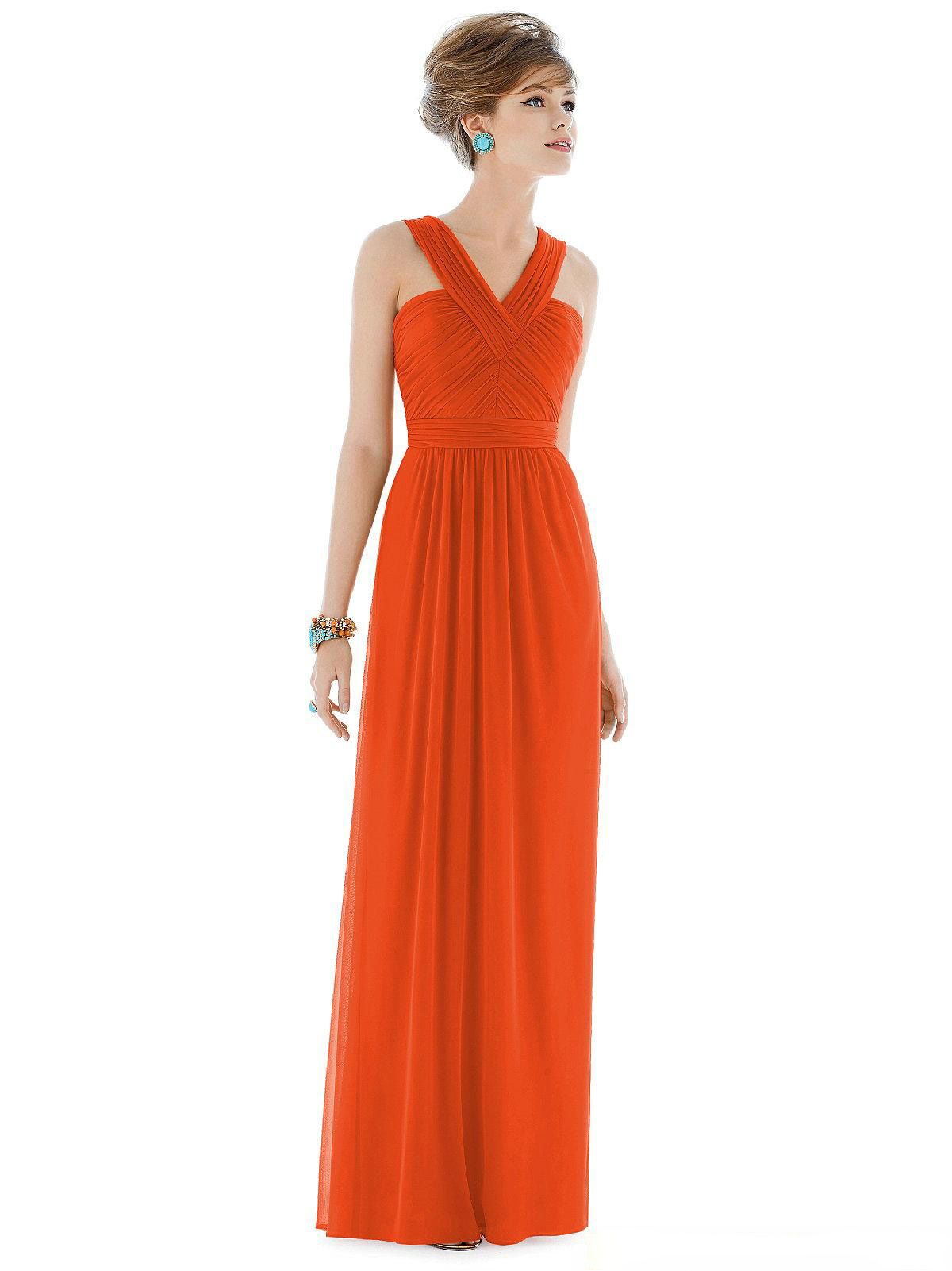 Alfred Sung Tangerine Tango Bridesmaids Dresses 2015 Plus Size Cheap