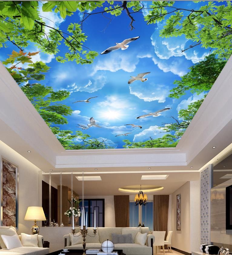 Grosshandel Heimwerker Decken Wandbilder Wallpaper Blauer Himmel Weisse Wolken Grune Blatter Wall Covering Papier Von Yeyueman6666 25 13 Auf