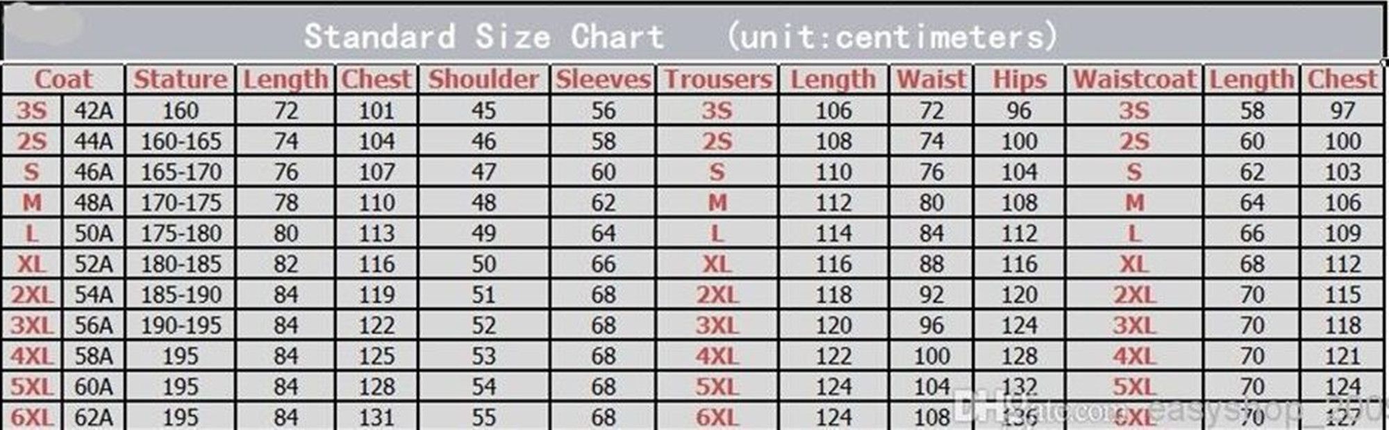 Suit Jacket Size Chart Mens