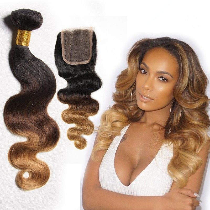Malaysian Hair Body Wave Ombre 3 Bundles With Closure 1b 4 27