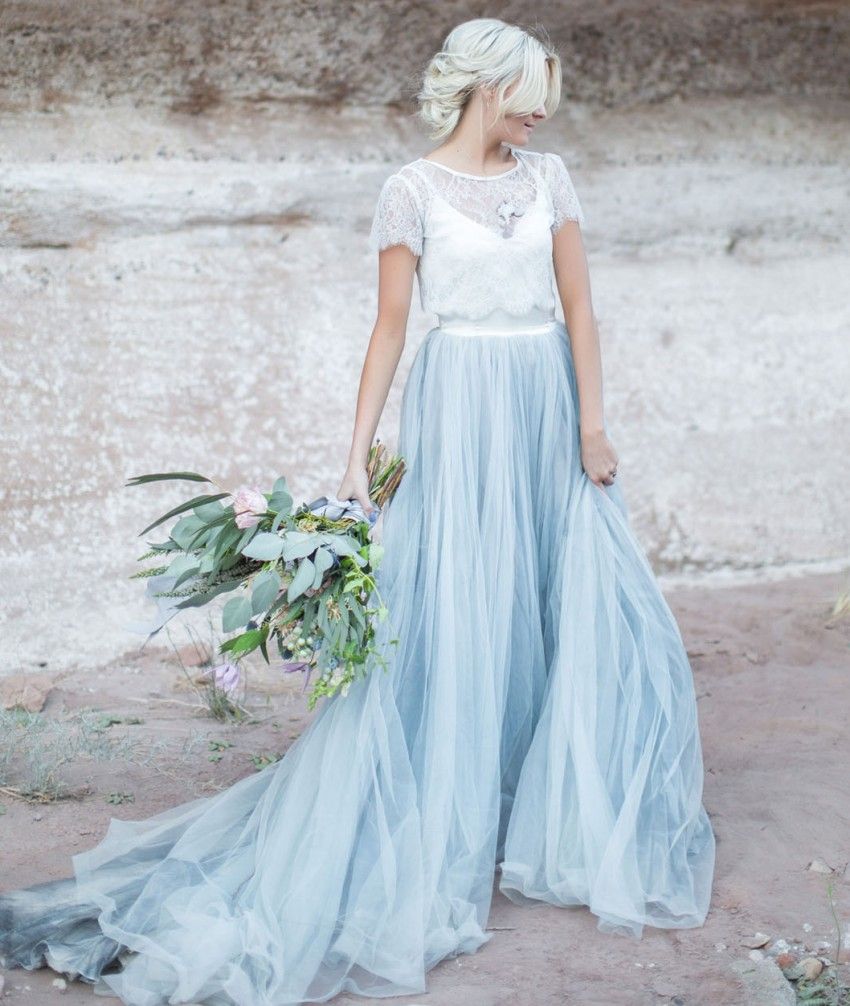 blue and white lace wedding dress