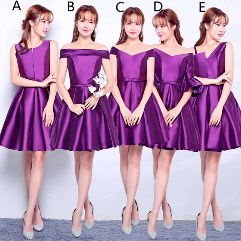 Vestidos de satén cortos para dama de honor con cordones hasta la rodilla 2019 Vestido largo Vestidos de satén cortos para dama de honor con cordones hasta la rodilla 2019 Vestido largo