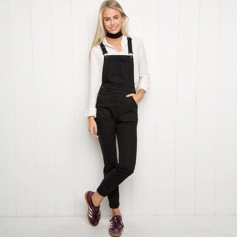 womens black jean overalls