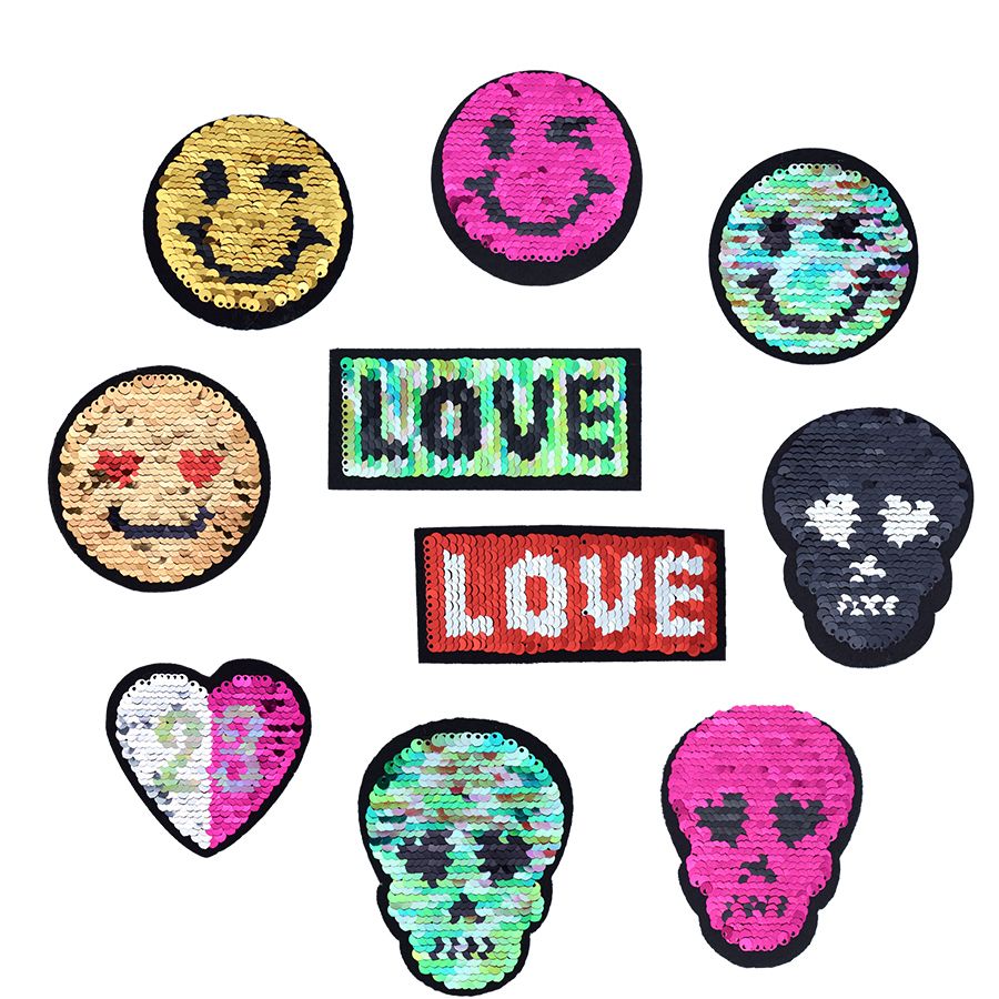 stars eyes patches reversible change color sequins sew on patches for clothes B