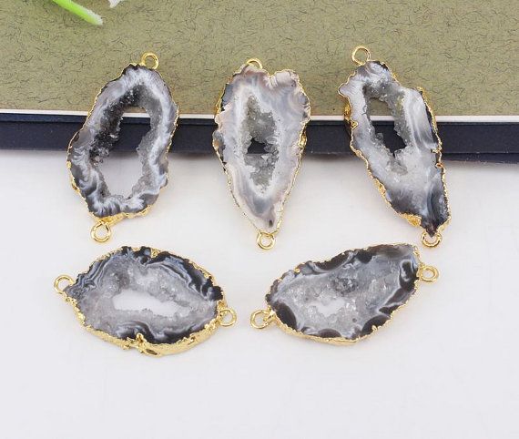 Gold Geode Crystal Druzy Druzy Connectors Ring Jewelry Agate Druzy Crystal Stone Natural Quartz Crystal Connector for Wire-wrap Pendant